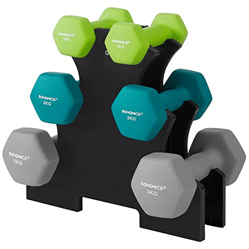 SONGMICS Hanteln - Hantelset mit Hantelständer, 2 x 1 kg, 2 x 2 kg, 2 x 3 kg
